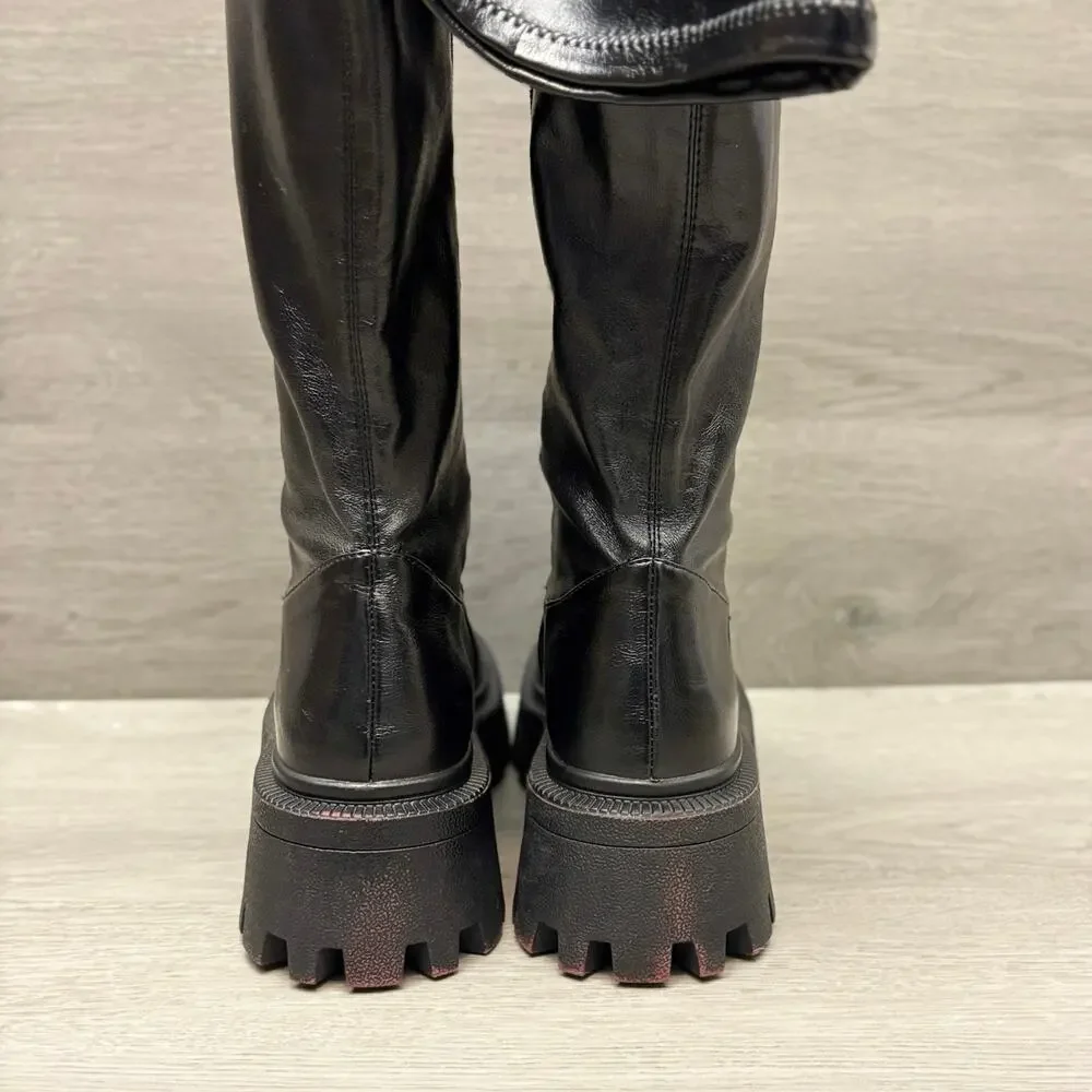 Urban Outfitters OTK Boots Culver Black Over The Knee Lug Sole Boots Size 7
